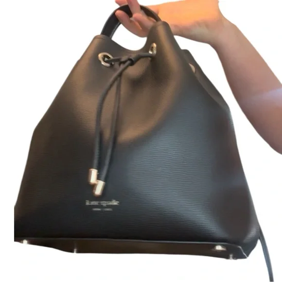 Kate Spade Black Bucket Bag with Drawstring Closure and crossbody strap - Picture 3 of 6